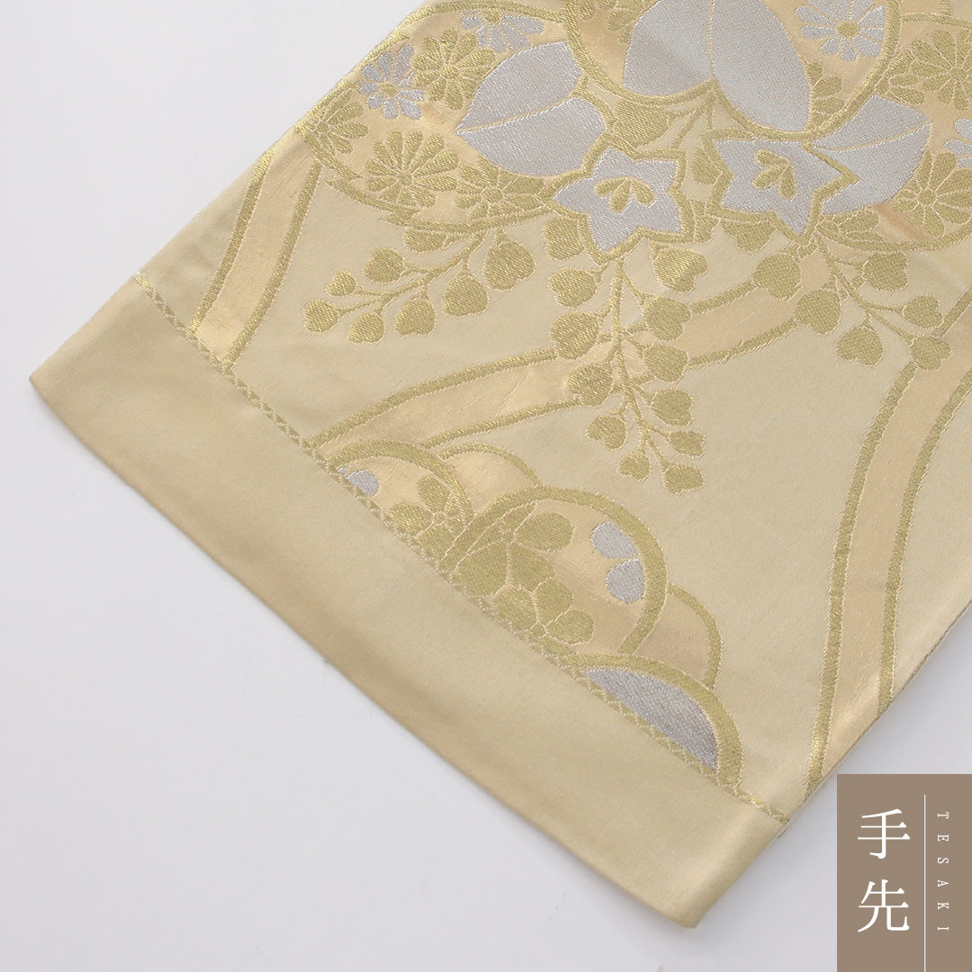 アンティーク 袋帯 帯丈402cm 六通 Aランク 正絹 立涌 桐 金系 1223-02285