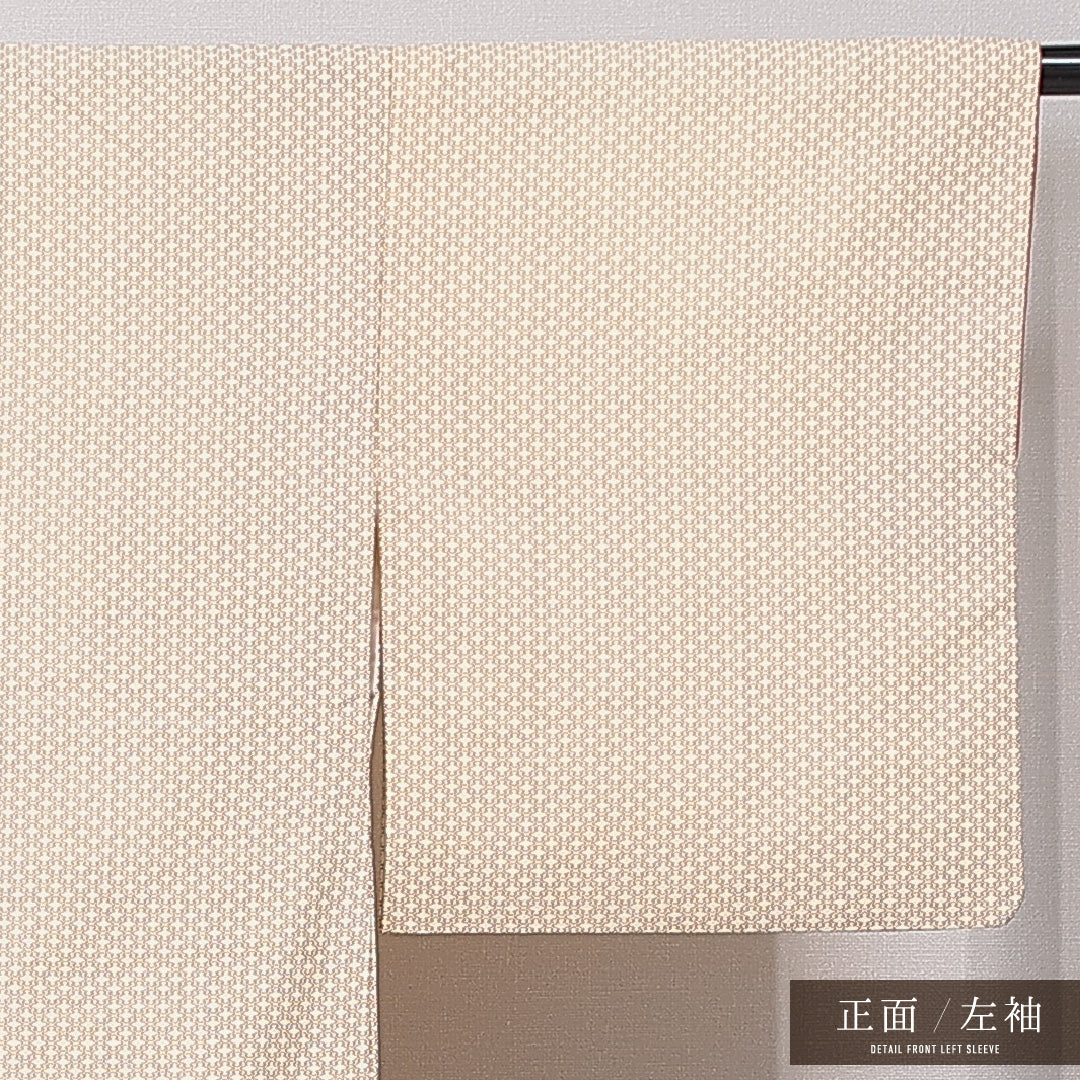 洗える着物 小紋 袷 身丈157cm 裄丈64cm ポリエステル Sランク インフォーマル 広衿 Mサイズ 松皮菱 ベージュ系 RP 1221-15823