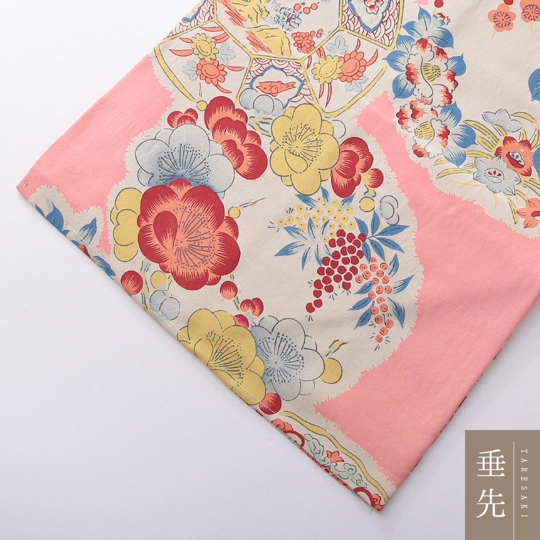 アンティーク 九寸名古屋帯 帯丈356cm 名古屋仕立て 全通 Bランク 正絹 染め帯 牡丹 ピンク系 1224-03880