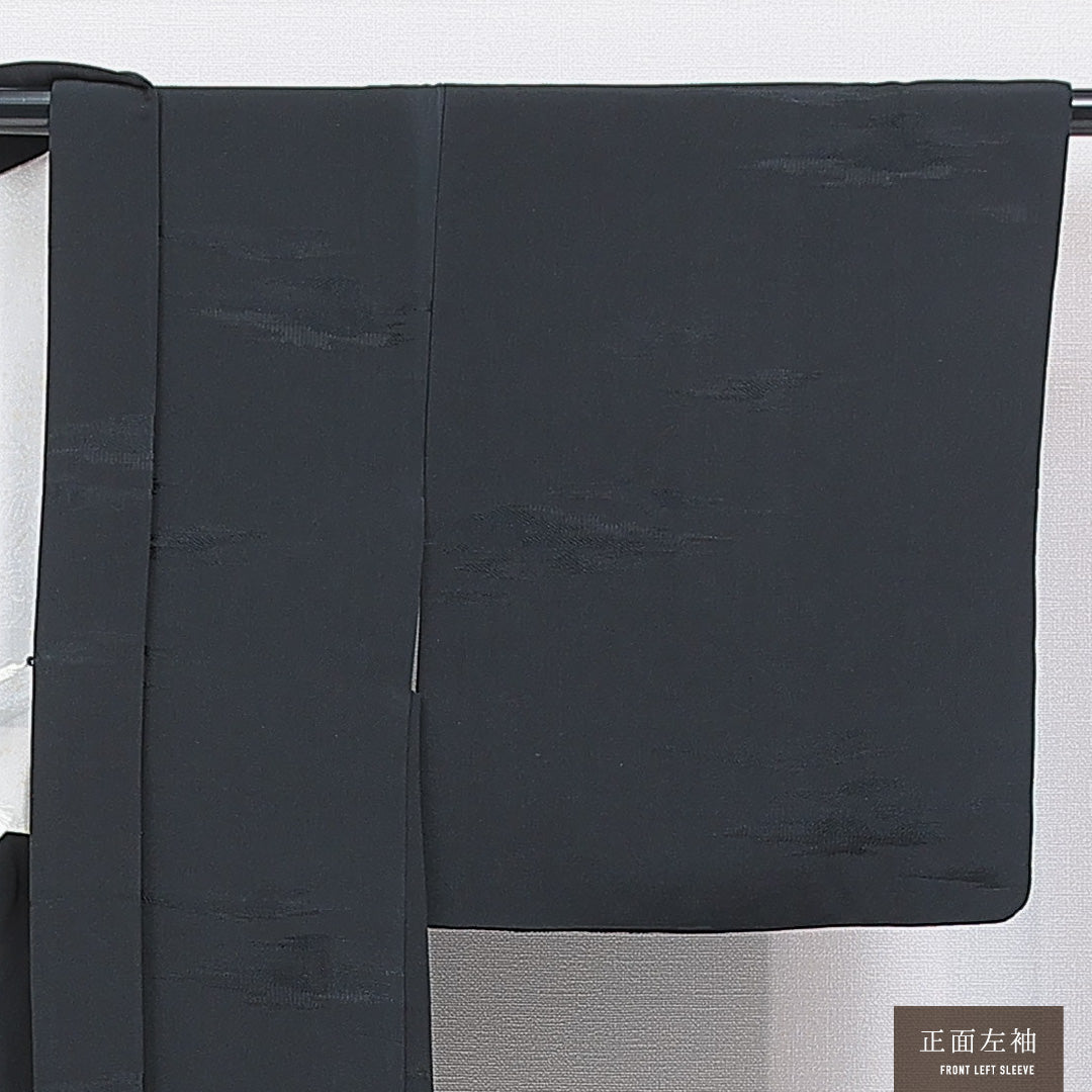 黒羽織 袷 身丈80cm 裄丈64cm 正絹 Aランク 一つ紋 (五三桐) セミフォーマル Mサイズ 無地 黒系 RP 1233-16830