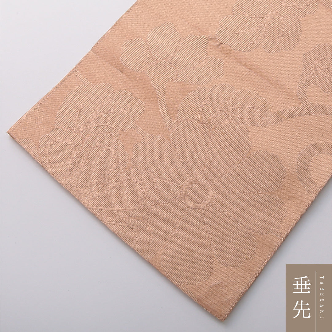 九寸名古屋帯 帯丈426cm カジュアル 開き仕立て 六通 Cランク 正絹 菊 ベージュ系 1224-03470