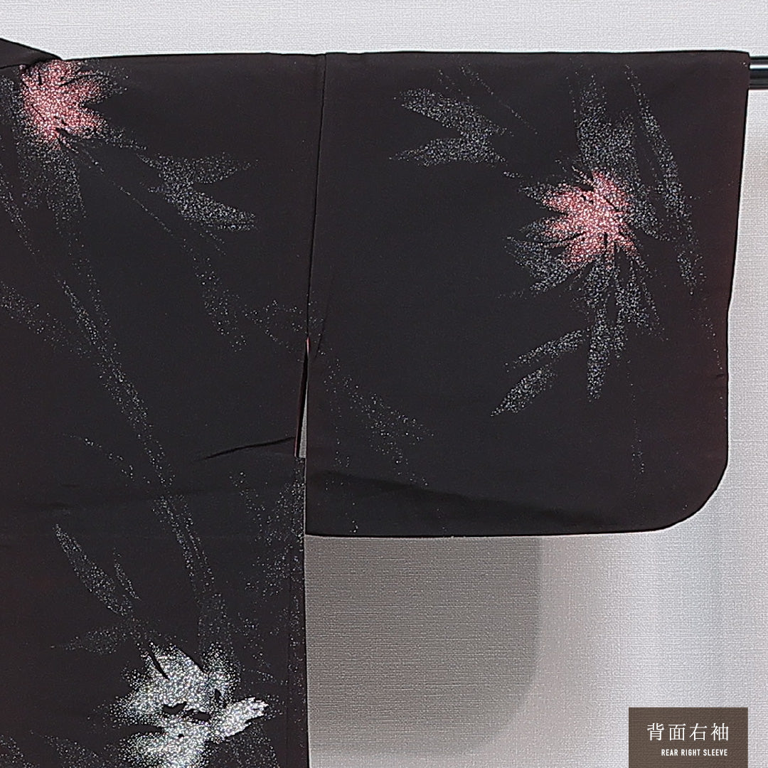 羽織 袷 身丈74cm 裄丈63cm 正絹 Cランク カジュアル Sサイズ 漆糸 紐あり 植物柄 黒系 LP 1232-16148