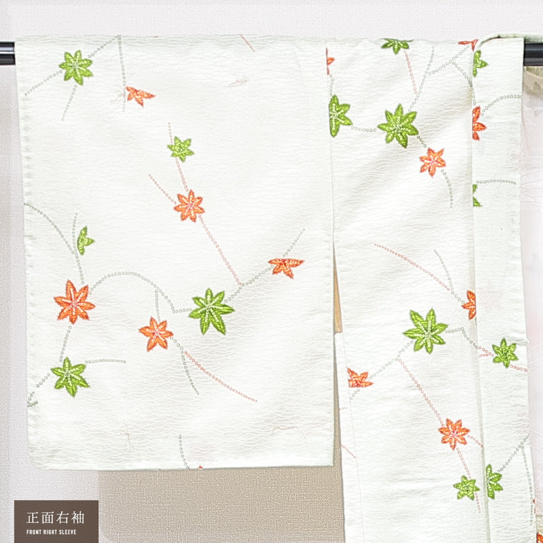 羽織 袷 身丈79cm 裄丈62cm 正絹 Sランク Sサイズ カジュアル 紅葉 緑系 1217-15123