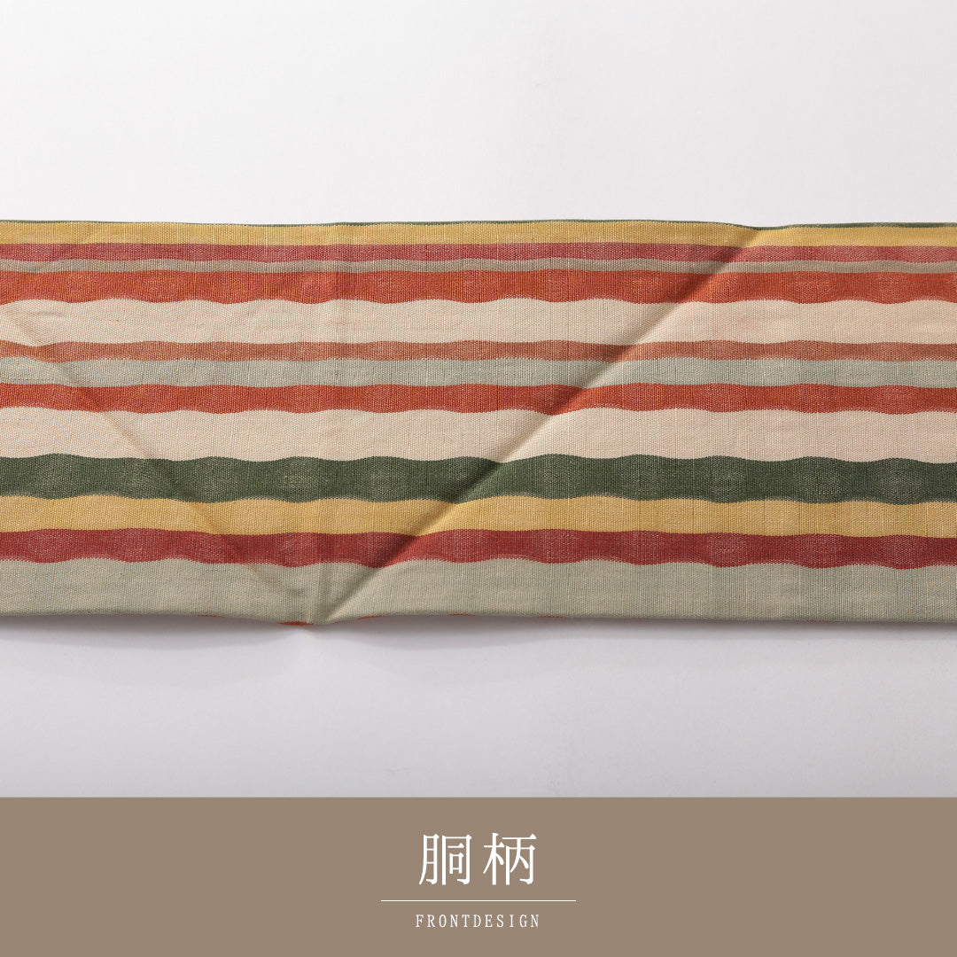 九寸名古屋帯 帯丈349cm カジュアル 名古屋仕立て 全通 Bランク 正絹 縞 多色系 1224-03825