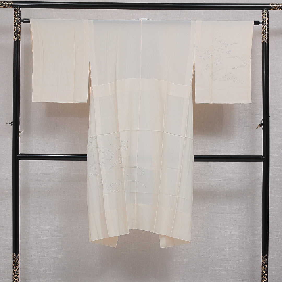 長襦袢 無双袖 身丈124cm 裄丈62cm 正絹 Sランク Mサイズ 居敷当て 吉祥文様 クリーム系 RP 1239-16637
