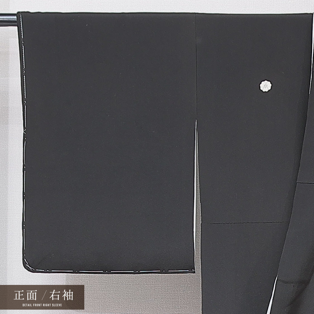 黒留袖 袷 身丈162cm 裄丈62cm 五つ紋 剣片喰 フォーマル Aランク Lサイズ 正絹 比翼仕立て 広衿 鳥 牡丹 1211-F0642