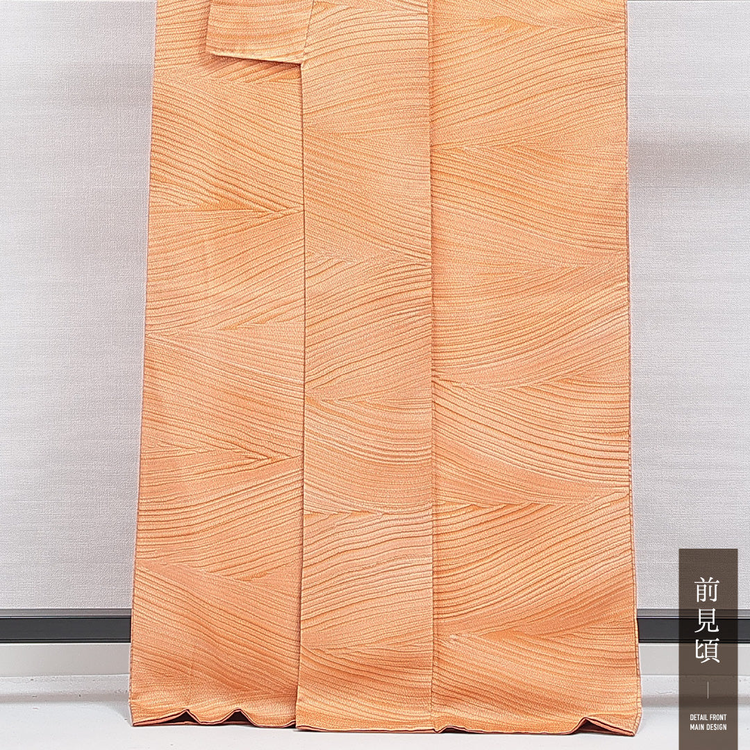 色無地 洗える着物 袷 身丈166cm 裄丈65cm ポリエステル Sランク XLサイズ 広衿 インフォーマル 紋意匠 抽象柄 ふくれ織 朱系 1214-16210