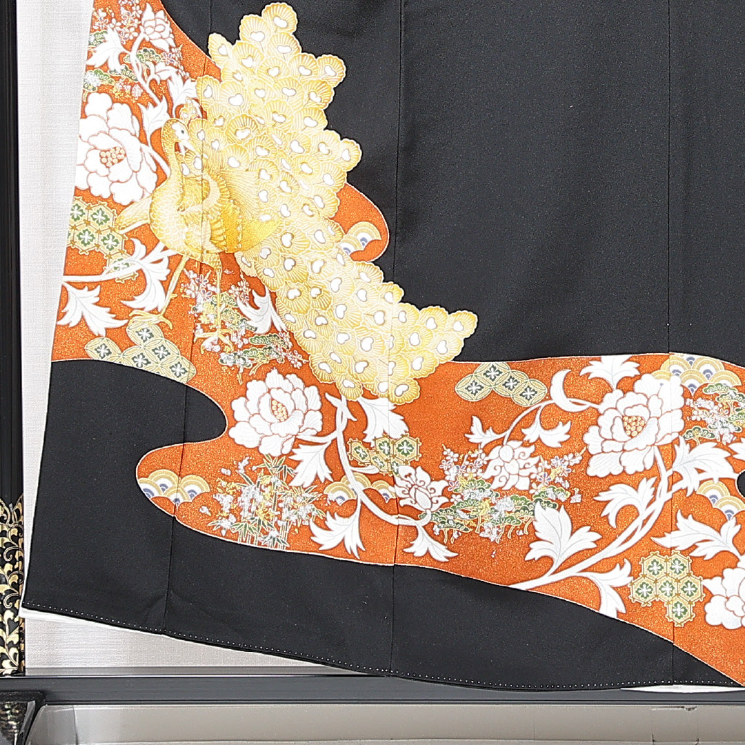 黒留袖 袷 身丈153cm 裄丈62cm 五つ紋 揚羽蝶 フォーマル Sランク Sサイズ 正絹 比翼仕立て 広衿 鳥 牡丹 刺繍 金駒刺繍 1211-F0706