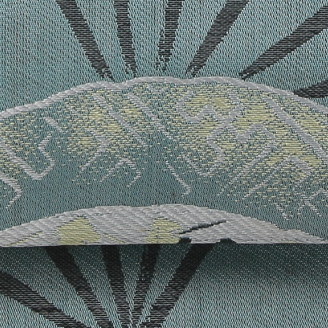 アンティーク 九寸名古屋帯 帯丈348cm 名古屋仕立て 六通 Cランク 正絹 扇子 菊 緑系 青系 1224-03971