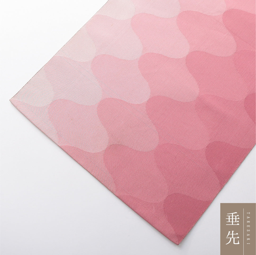 八寸名古屋帯 帯丈359cm カジュアル 松葉仕立て 全通 Cランク 正絹 幾何学柄 ピンク系 1224-03794