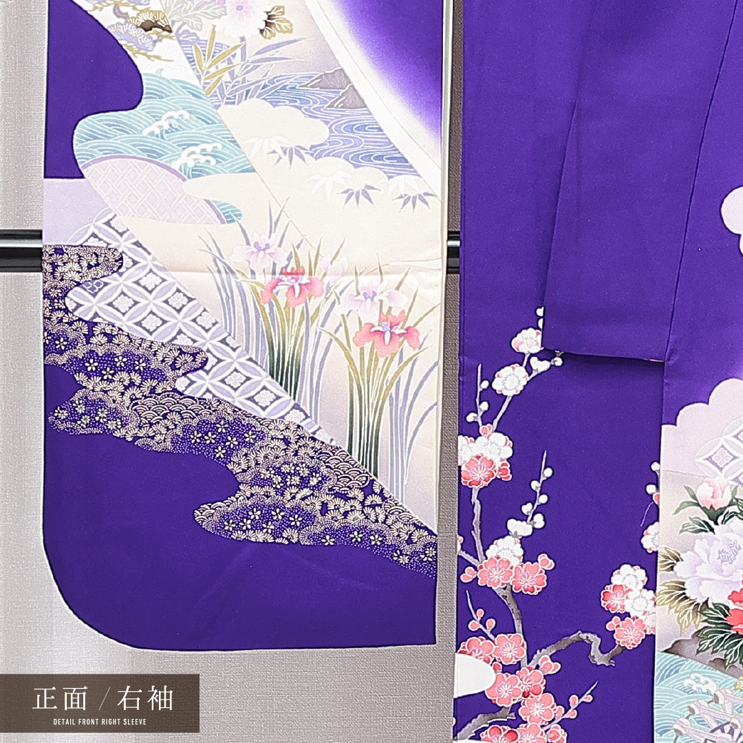 振袖 袷 身丈167cm 裄丈66cm フォーマル Aランク XLサイズ 正絹 広衿 雉 牡丹 1213-F0664