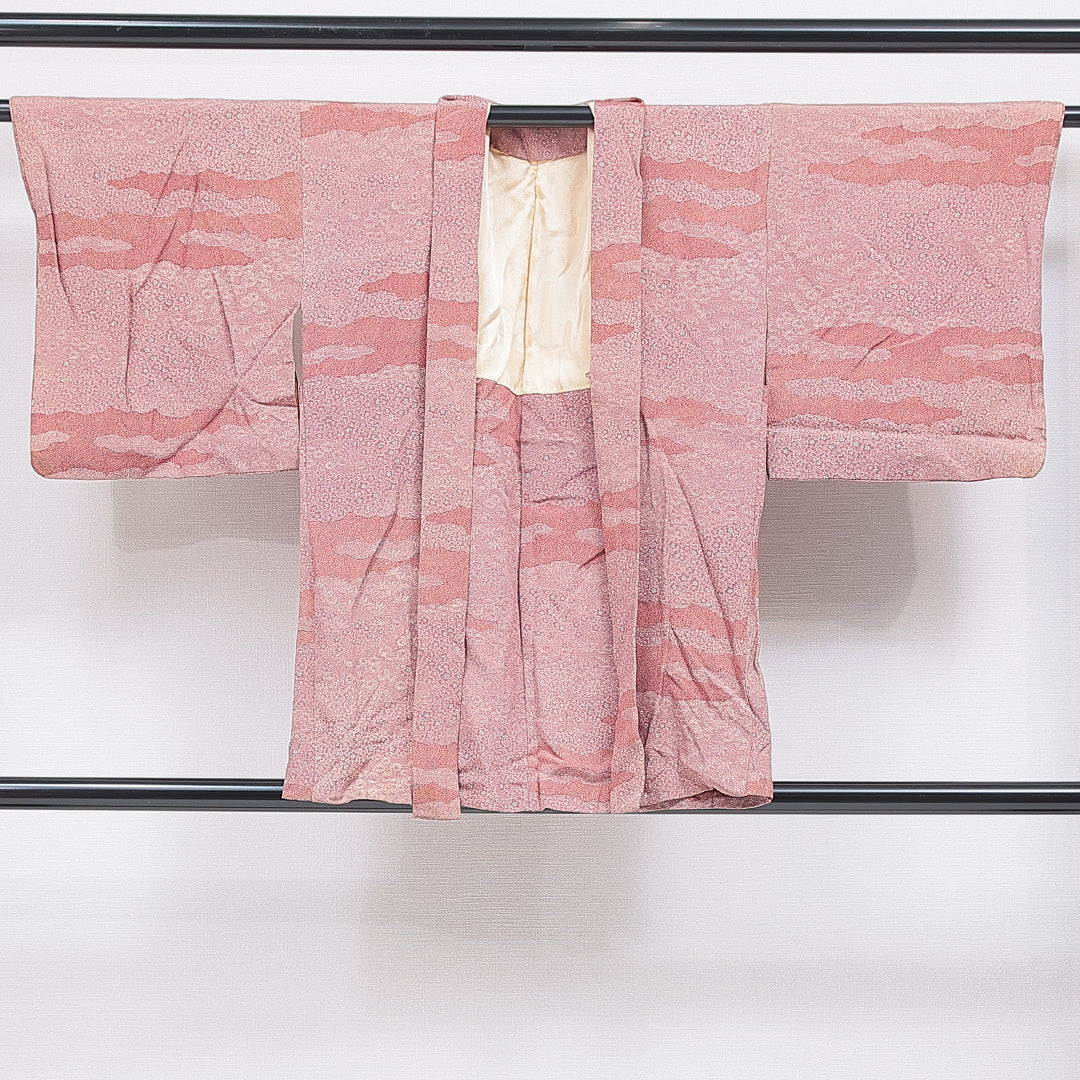 羽織(寄せ柄) 袷 身丈81cm 裄丈62cm 正絹 Cランク Sサイズ インフォーマル 赤系 1217-16817