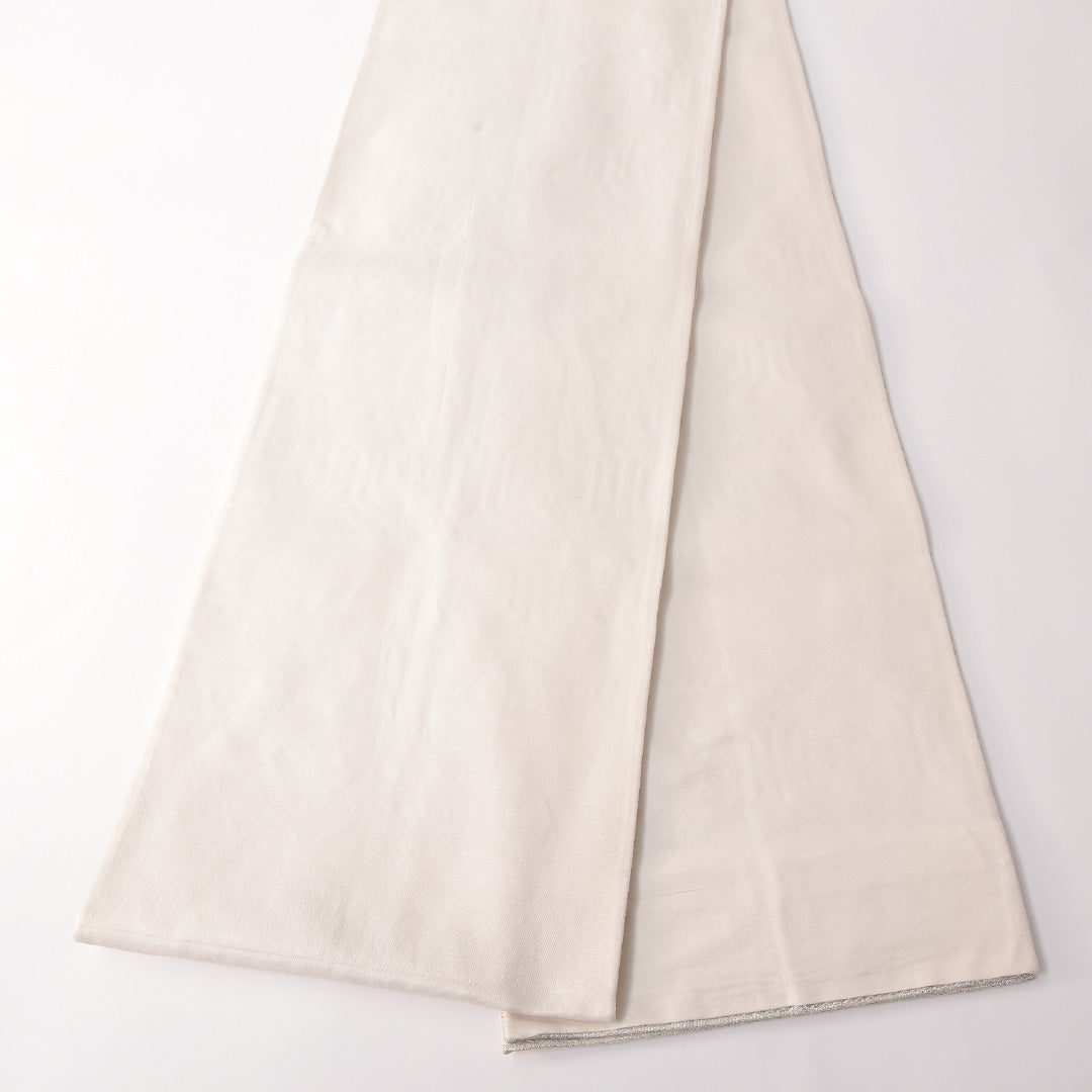袋帯 帯丈412cm 正絹 全通 フォーマル 花菱亀甲 吉祥文様 銀系 白系 1243-01834