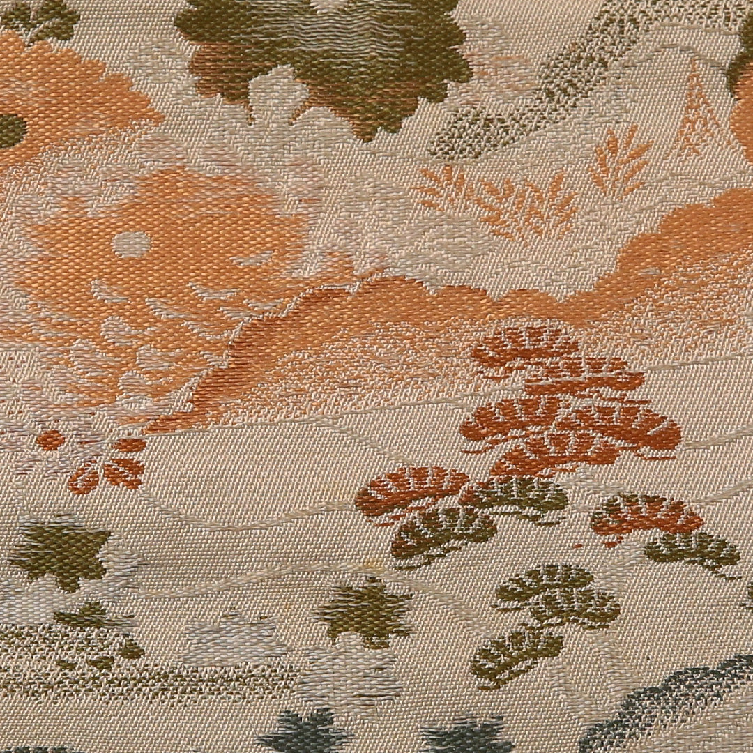 アンティーク 袋帯 帯丈400cm 全通 Cランク 正絹 御所解 松 クリーム系 金系 1223-01911