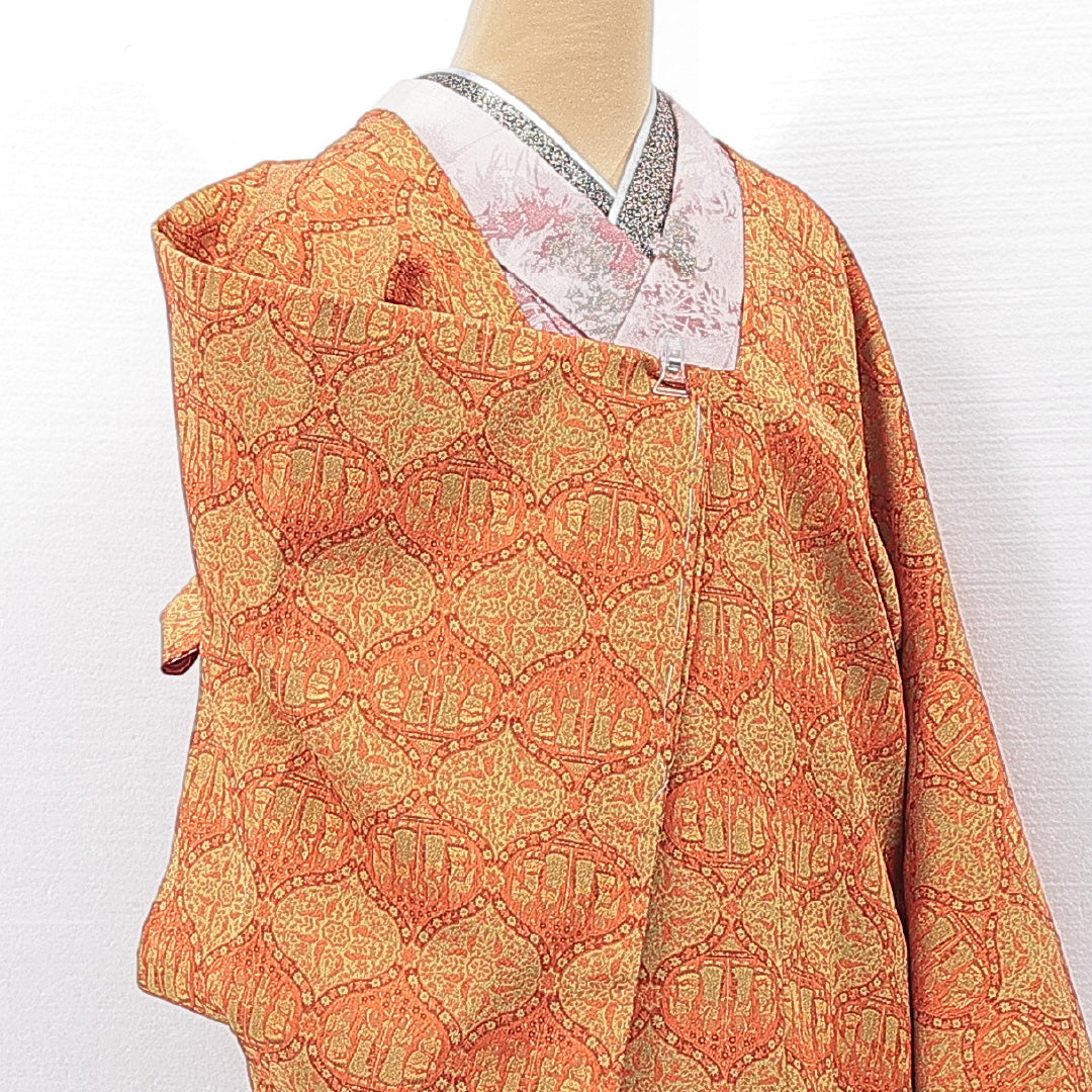 道行コート 袷 身丈88cm 裄丈32cm 正絹 Sランク Sサイズ フォーマル ポケットあり 創作柄 緑系 朱系 1263-15127