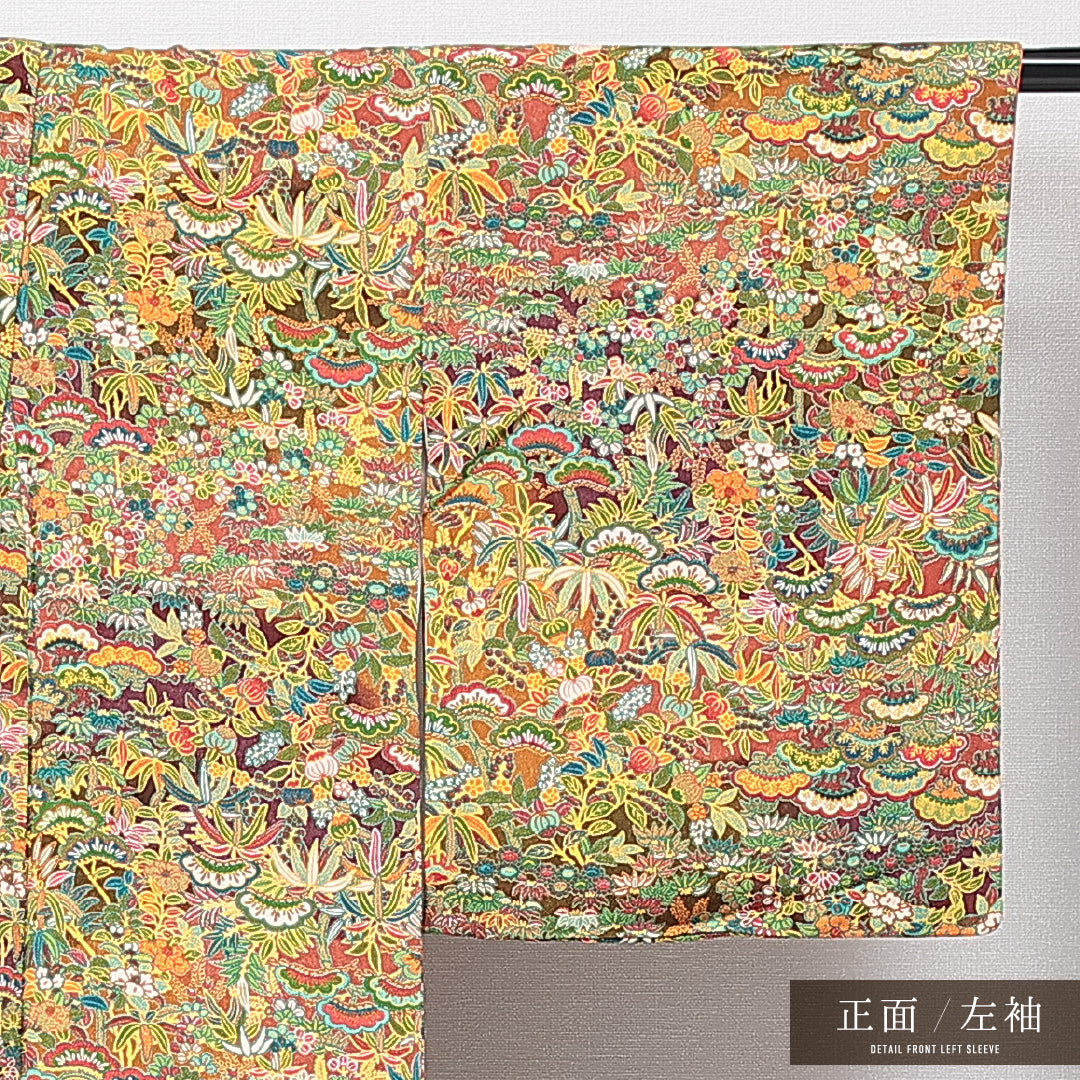 小紋 袷 身丈161cm 裄丈62cm 正絹 Sランク インフォーマル 広衿 Lサイズ 橘 笹 多色系 RP 1221-15016