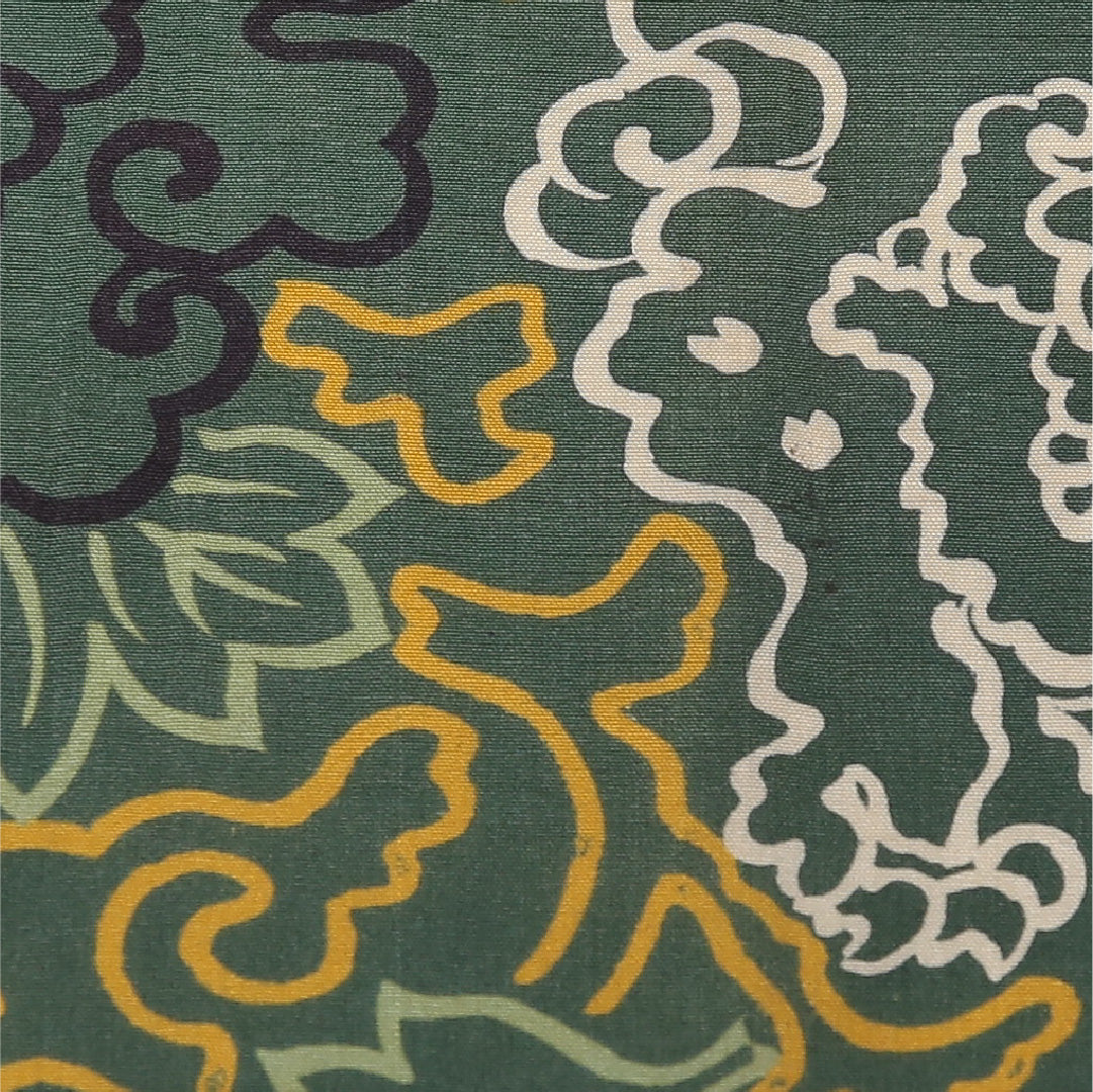 アンティーク 九寸名古屋帯 帯丈356cm セミフォーマル 開き仕立て 全通 Bランク 正絹 染め帯 唐獅子 牡丹 緑系 1224-03686