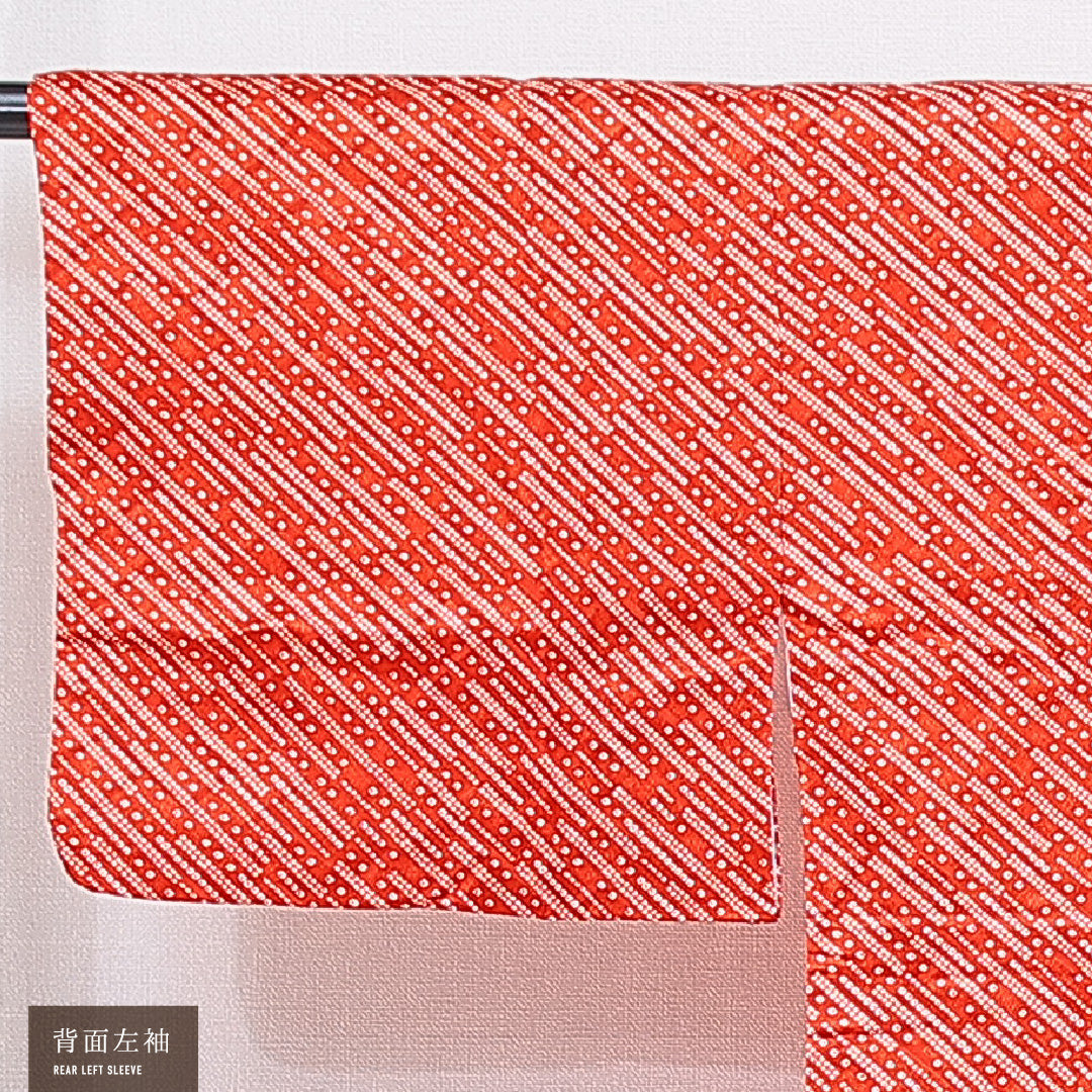 未使用品 洗える着物 道中着 袷 身丈79cm 裄丈65cm ポリエステル Nランク カジュアル Mサイズ 鹿の子柄 赤系 RP 1236-16810
