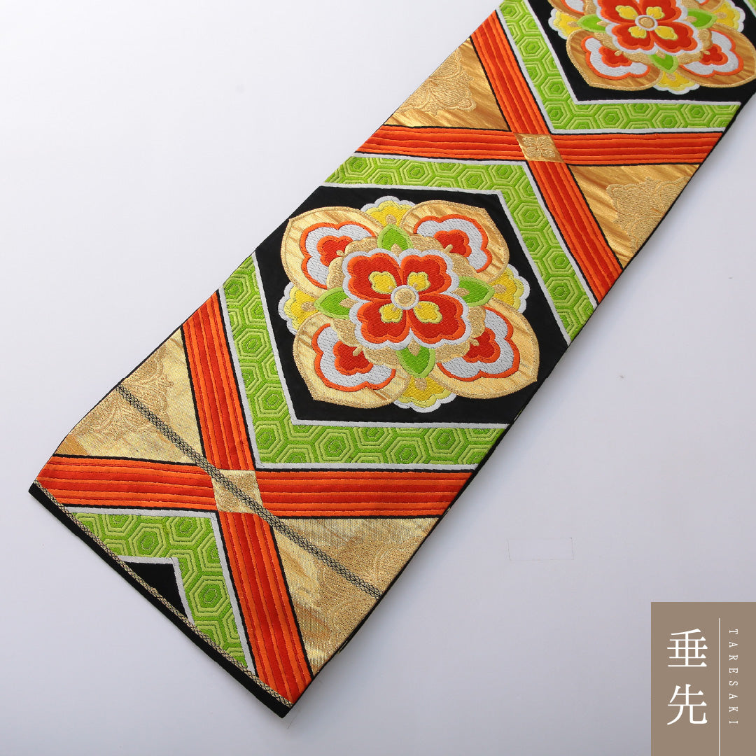 袋帯 帯丈418cm フォーマル 六通 Sランク 正絹 花菱 金系 多色系 1223-02017