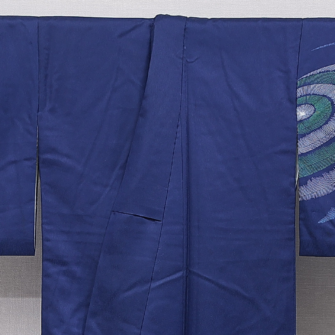 洗える着物 付下げ 袷 身丈163cm 裄丈64cm ポリエステル Aランク インフォーマル 広衿 Lサイズ 幾何学柄 青系 RP 1218-15504