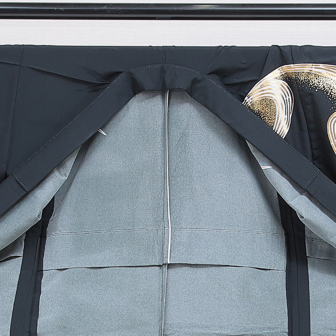 付下げ 洗える着物 単衣 身丈150cm 裄丈66cm ポリエステル Sランク Sサイズ バチ衿 インフォーマル 創作柄 黒系 1261-16282