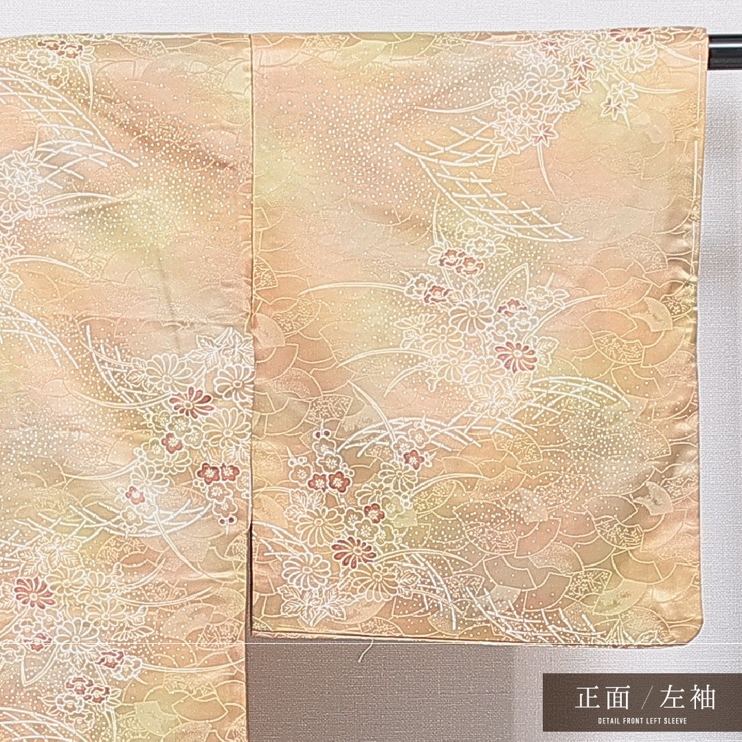 洗える着物 小紋 袷 身丈150cm 裄丈63cm ポリエステル Sランク インフォーマル 広衿 Sサイズ 古典柄 黄系 RP 1221-16363