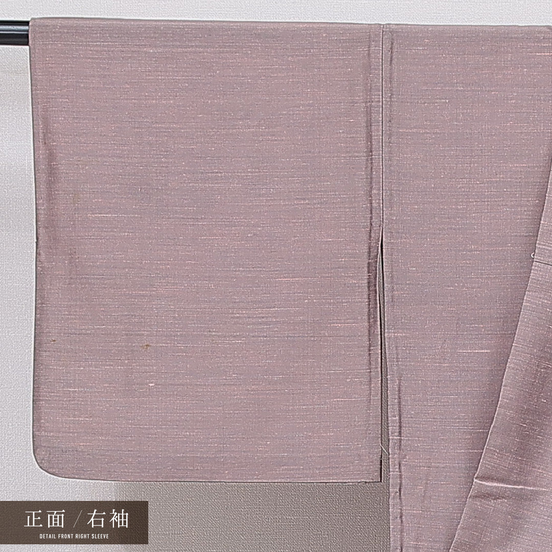 紬 単衣 身丈161cm 裄丈64cm 正絹 Cランク カジュアル 広衿 Lサイズ 色無地 無地 紫系 HP 1223-16648