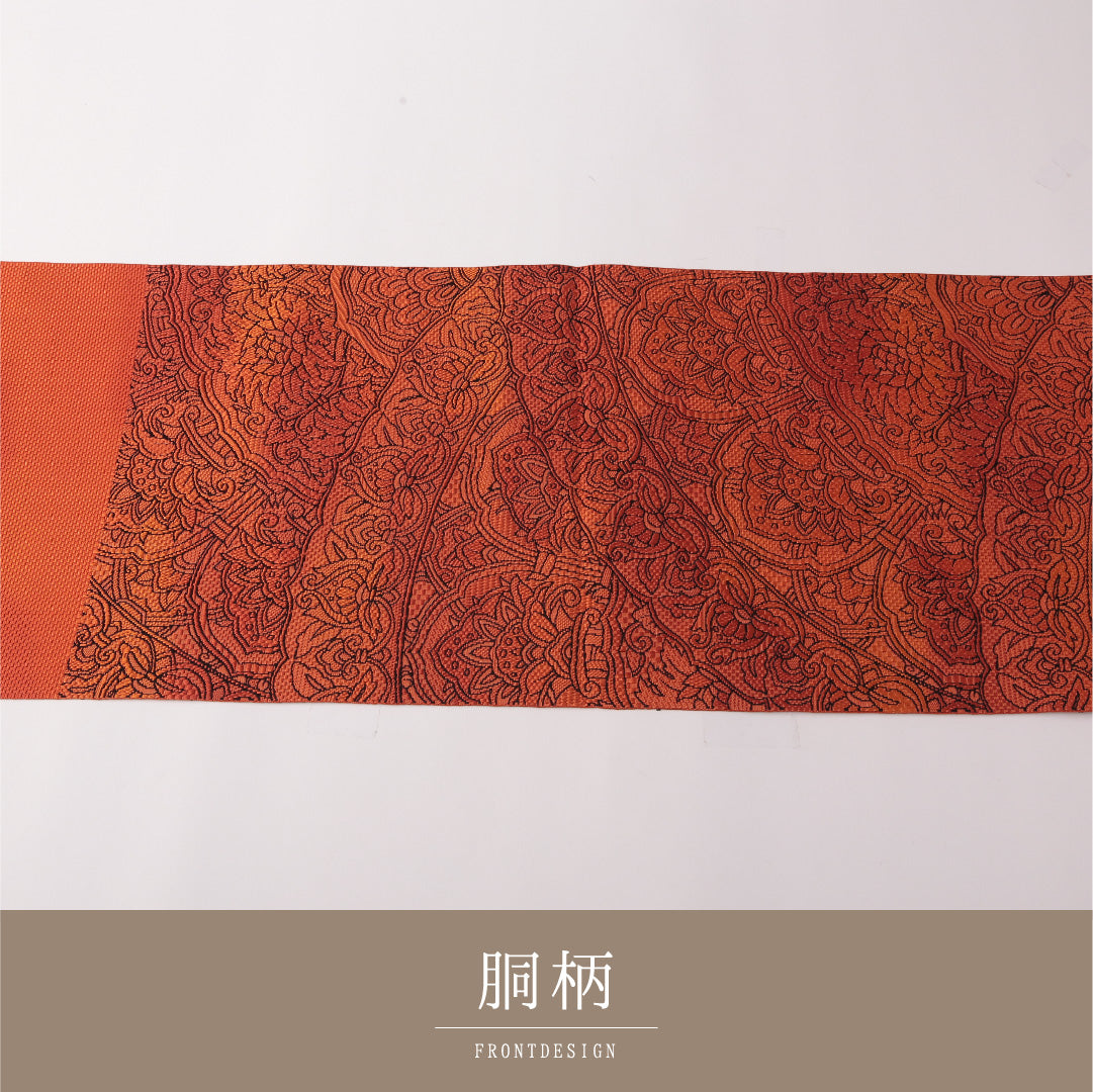 八寸名古屋帯 Sランク 帯丈364cm 正絹 六通 松葉仕立て 織り インフォーマル 宝相華 朱系 LP 1245-03183