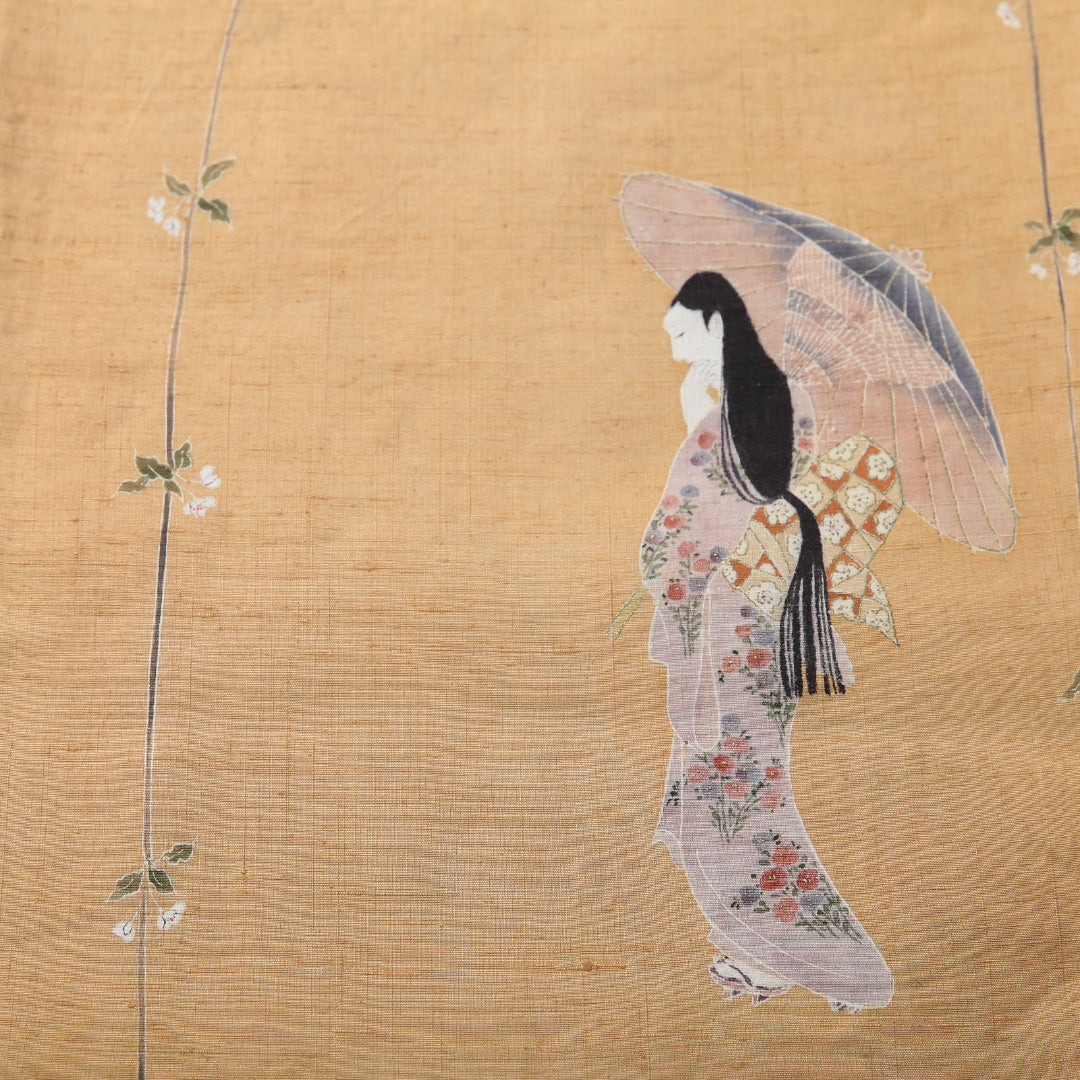 袋帯(紬) 帯丈452cm 正絹 ポイント柄 インフォーマル 大和美人文 落款 黄系 1243-02085