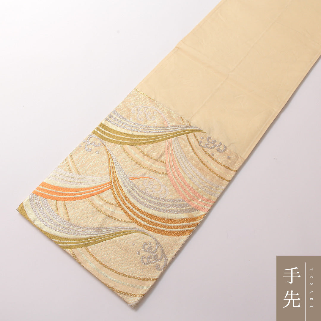 袋帯 帯丈412cm フォーマル 六通 Aランク 正絹 流水 金系 1223-01846