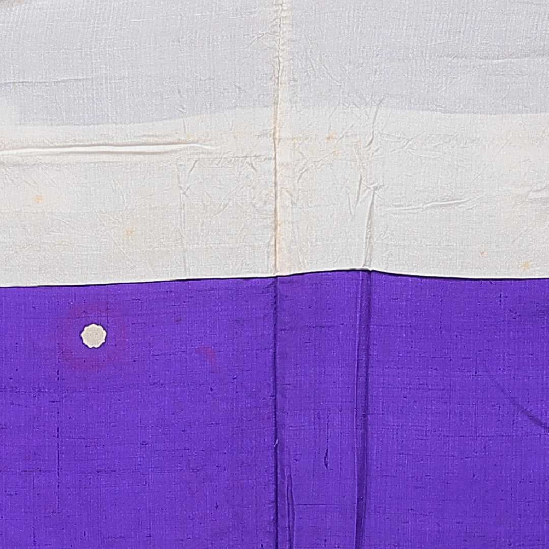 アンティーク 小紋 袷 身丈156cm 裄丈62cm 正絹 Bランク Mサイズ 広衿 一つ紋(剣片喰) 紋意匠 七宝 菊 紫系 1215-15519