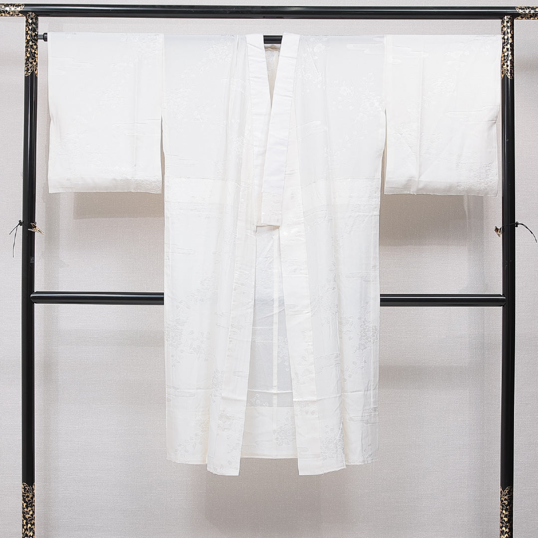 長襦袢 単衣 身丈126cm 裄丈67cm 正絹 Sランク Mサイズ バチ衿 梅 クリーム系 1229-15672