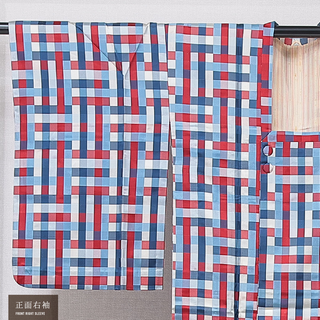 道行コート 袷 身丈118cm 裄丈62cm 正絹 Aランク セミフォーマル Sサイズ ポケットあり 市松 多色系 RP 1237-16791