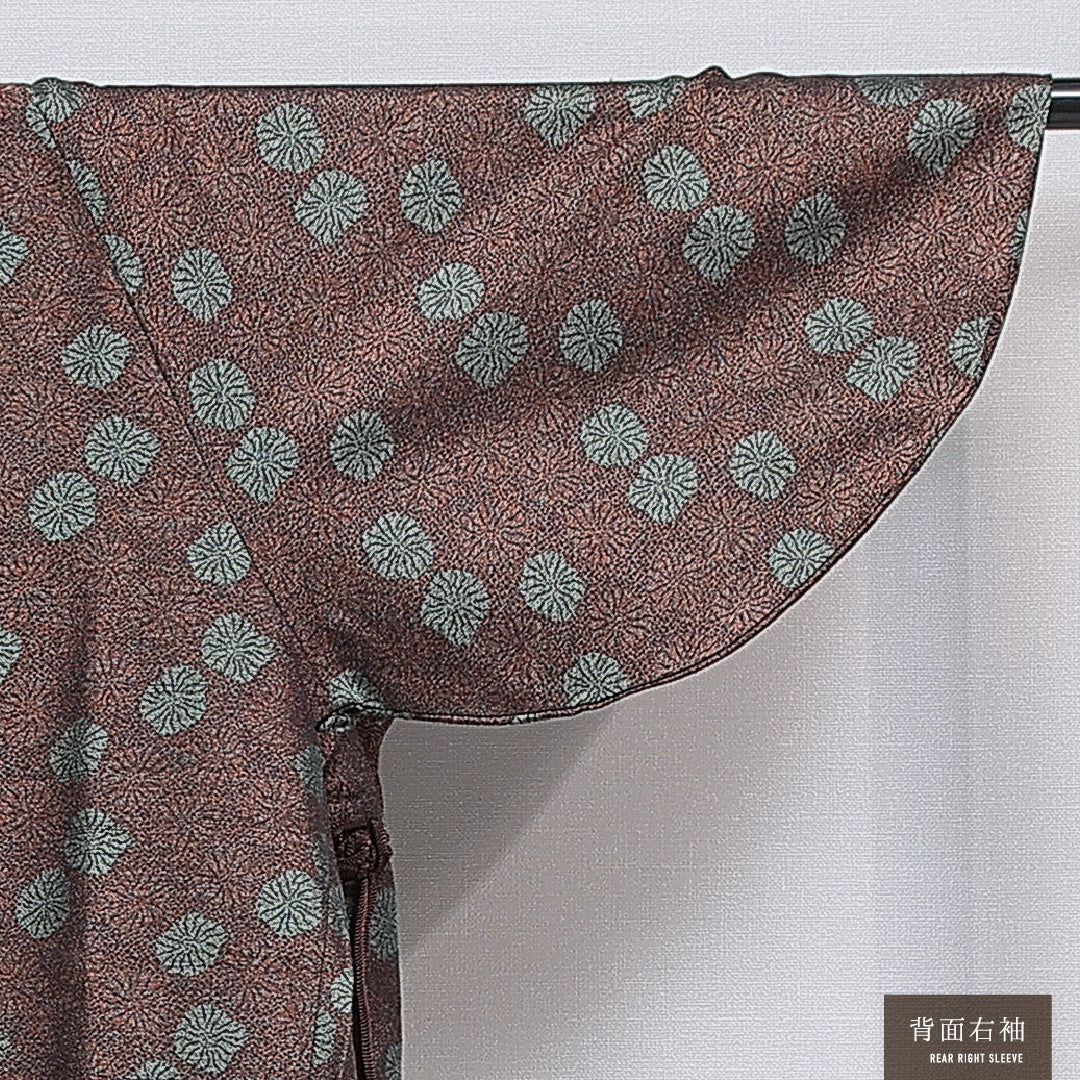 道中着(紬) 袷 身丈70cm 裄丈63cm 正絹 Sランク Sサイズ カジュアル 創作柄 茶系 1264-16152