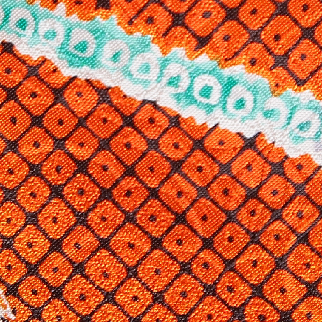 小紋 単衣 身丈158cm 裄丈64cm 正絹 Sランク Mサイズ 広衿 インフォーマル 創作柄 朱系 1215-15686