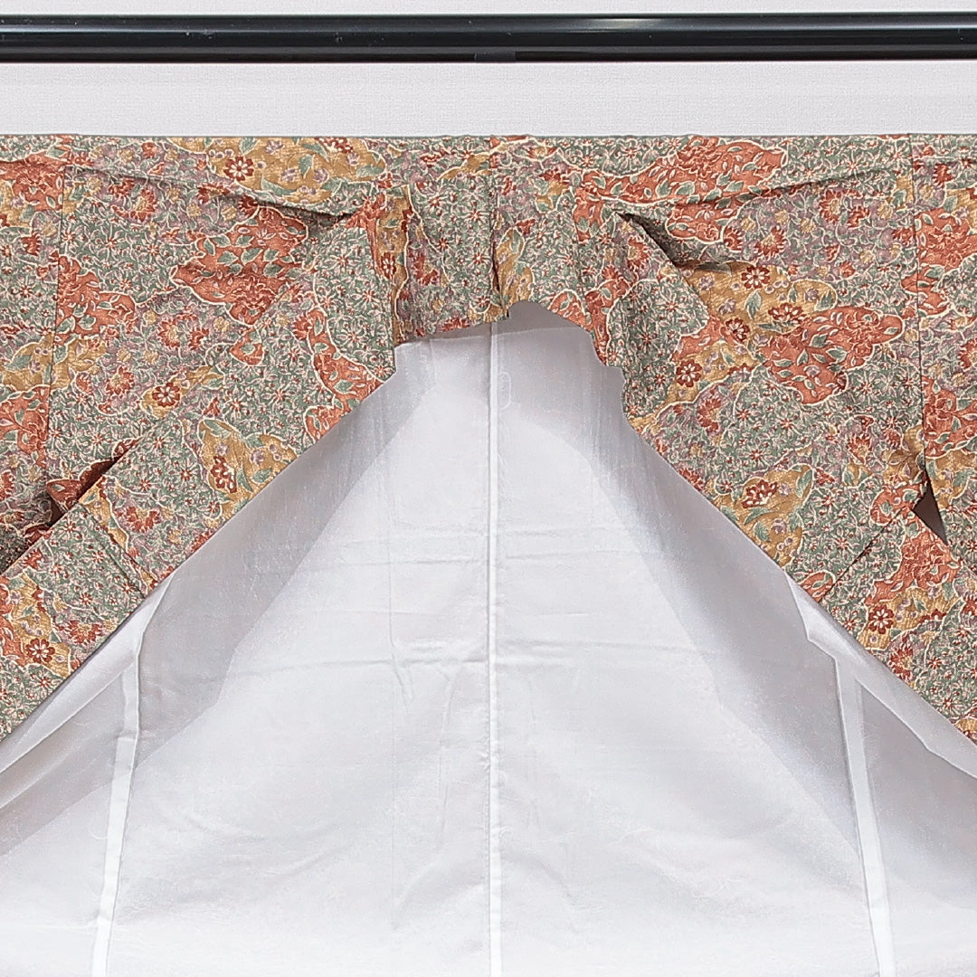 小紋 洗える着物 袷 身丈165cm 裄丈67cm ポリエステル Sランク XLサイズ 広衿 インフォーマル 花柄 多色系 茶系 1215-15799