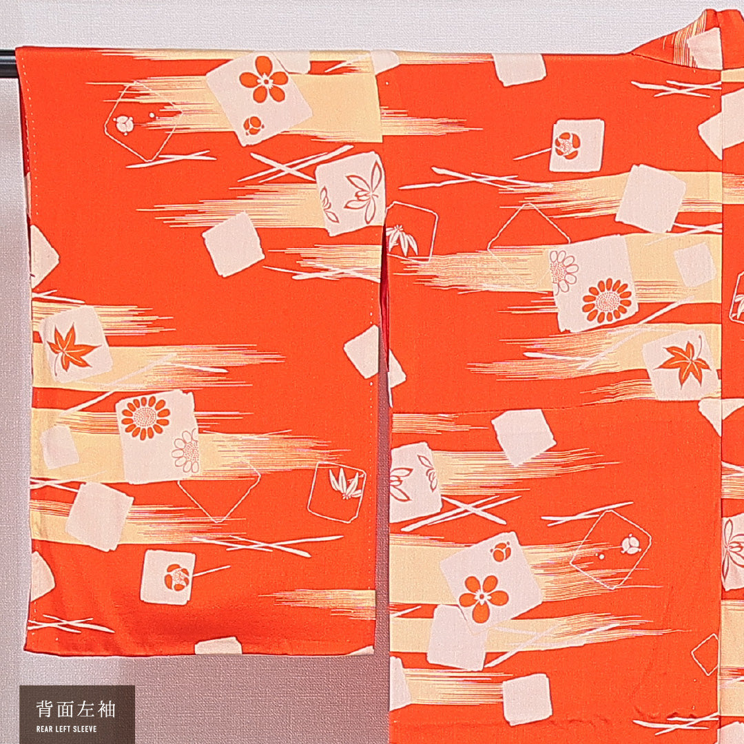 アンティーク 羽織 袷 身丈121cm 裄丈62cm 正絹 Bランク Sサイズ 向日葵 朱系 M4 1232-16185