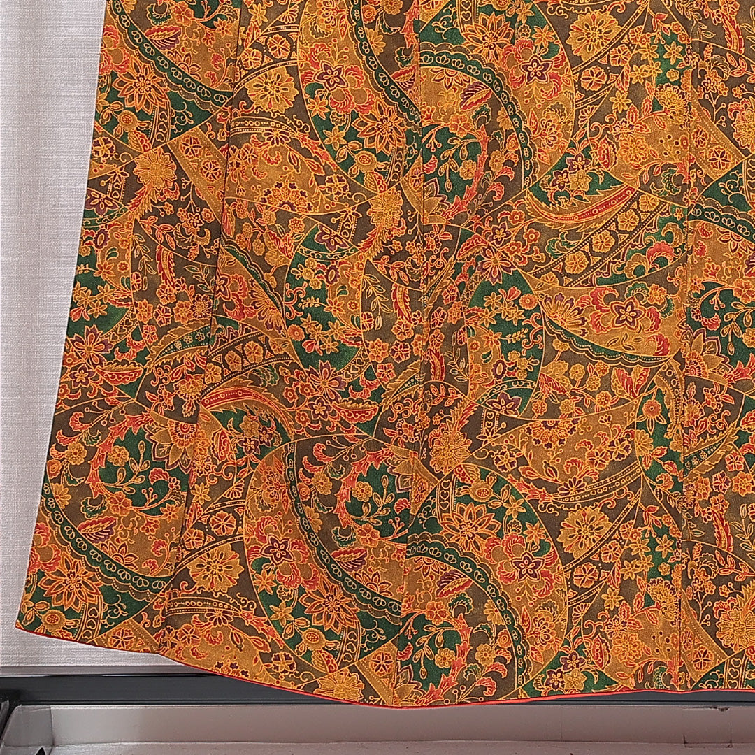 小紋 袷 身丈156cm 裄丈62cm 正絹 Dランク Mサイズ 広衿 インフォーマル ちりめん 多色系 朱系 1215-16665