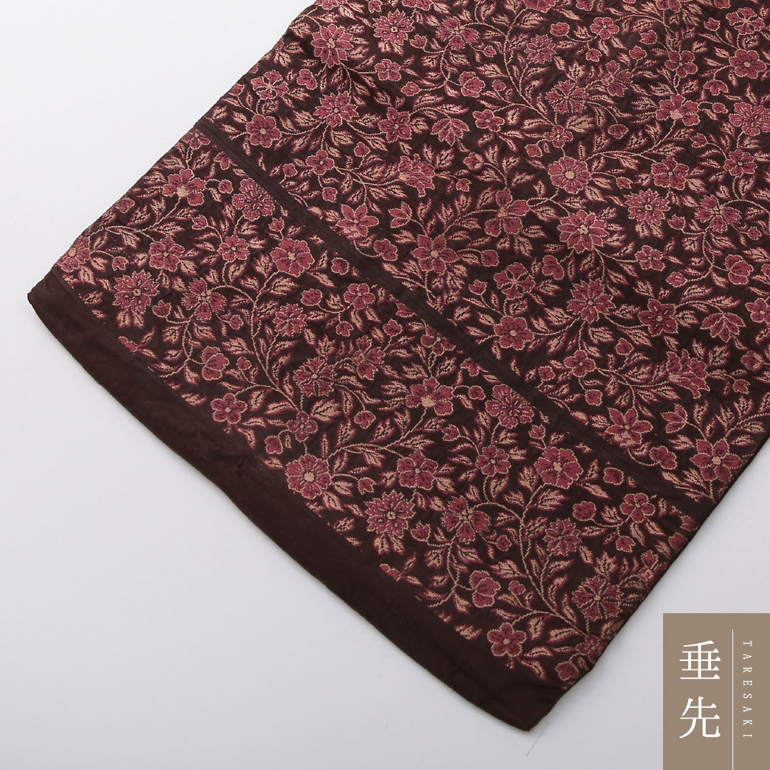 アンティーク 九寸名古屋帯 帯丈315cm 名古屋仕立て 六通 Cランク 正絹 唐草 茶系 1224-03694