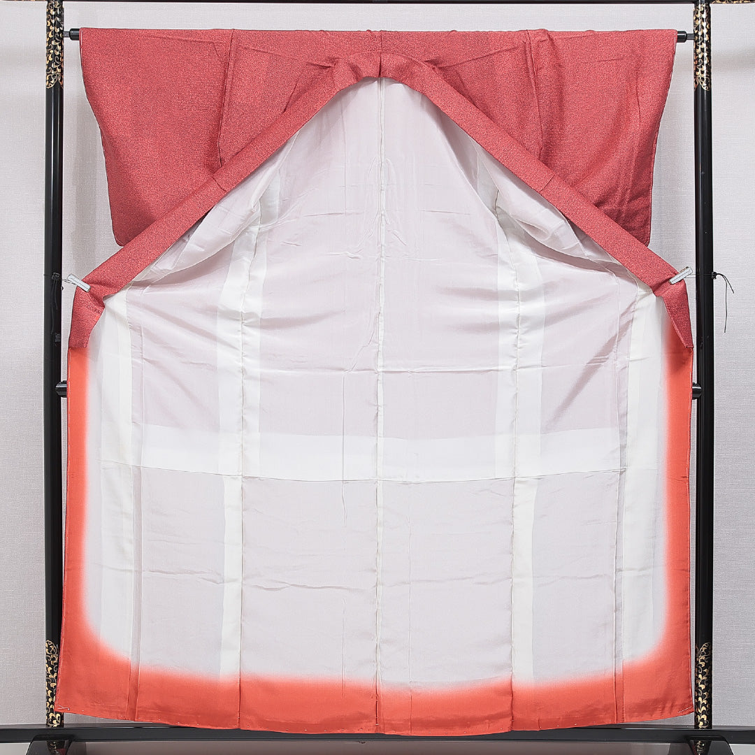 江戸小紋(寄せ柄) 洗える着物 袷 身丈160cm 裄丈65cm ポリエステル Sランク Lサイズ バチ衿 インフォーマル 落款 赤系 1262-16222