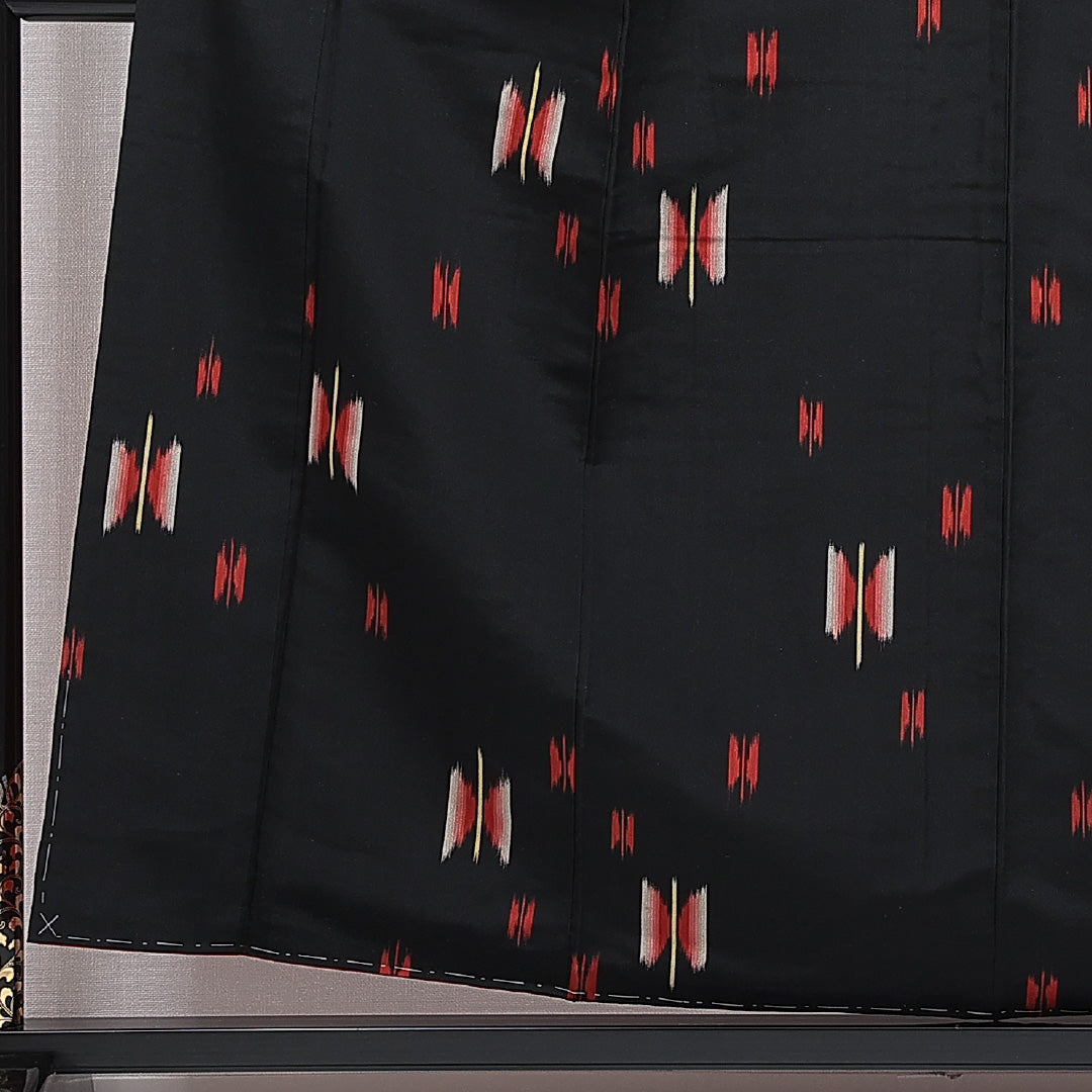 アンティーク お召 袷 身丈155cm 裄丈63cm 正絹 Aランク Mサイズ バチ衿 創作柄 黒系 1265-15968