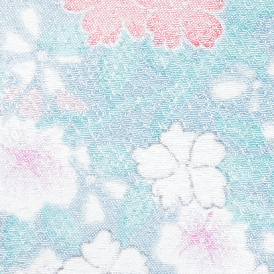 小紋 洗える着物 袷 身丈164cm 裄丈65cm ポリエステル Cランク Lサイズ 広衿 インフォーマル 花柄 水色系 1215-16255