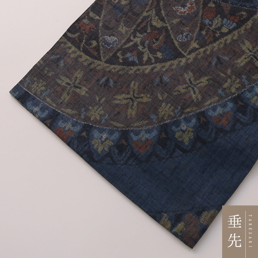 袋帯 帯丈440cm セミフォーマル 全通 帯芯なし Aランク 正絹 創作柄 ガード加工 紺系 多色系 1223-01905