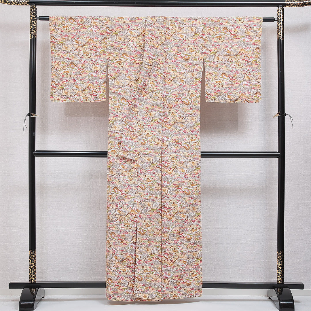 洗える着物 小紋 袷 身丈158cm 裄丈63cm ポリエステル Sランク インフォーマル 広衿 Mサイズ 茶屋辻 多色系 RP 1221-15999