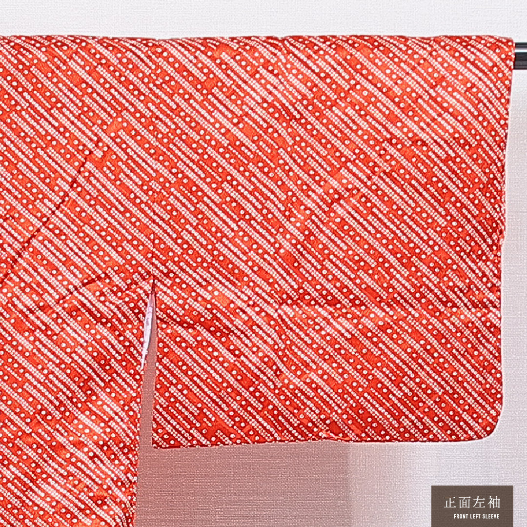 未使用品 洗える着物 道中着 袷 身丈79cm 裄丈65cm ポリエステル Nランク カジュアル Mサイズ 鹿の子柄 赤系 RP 1236-16810