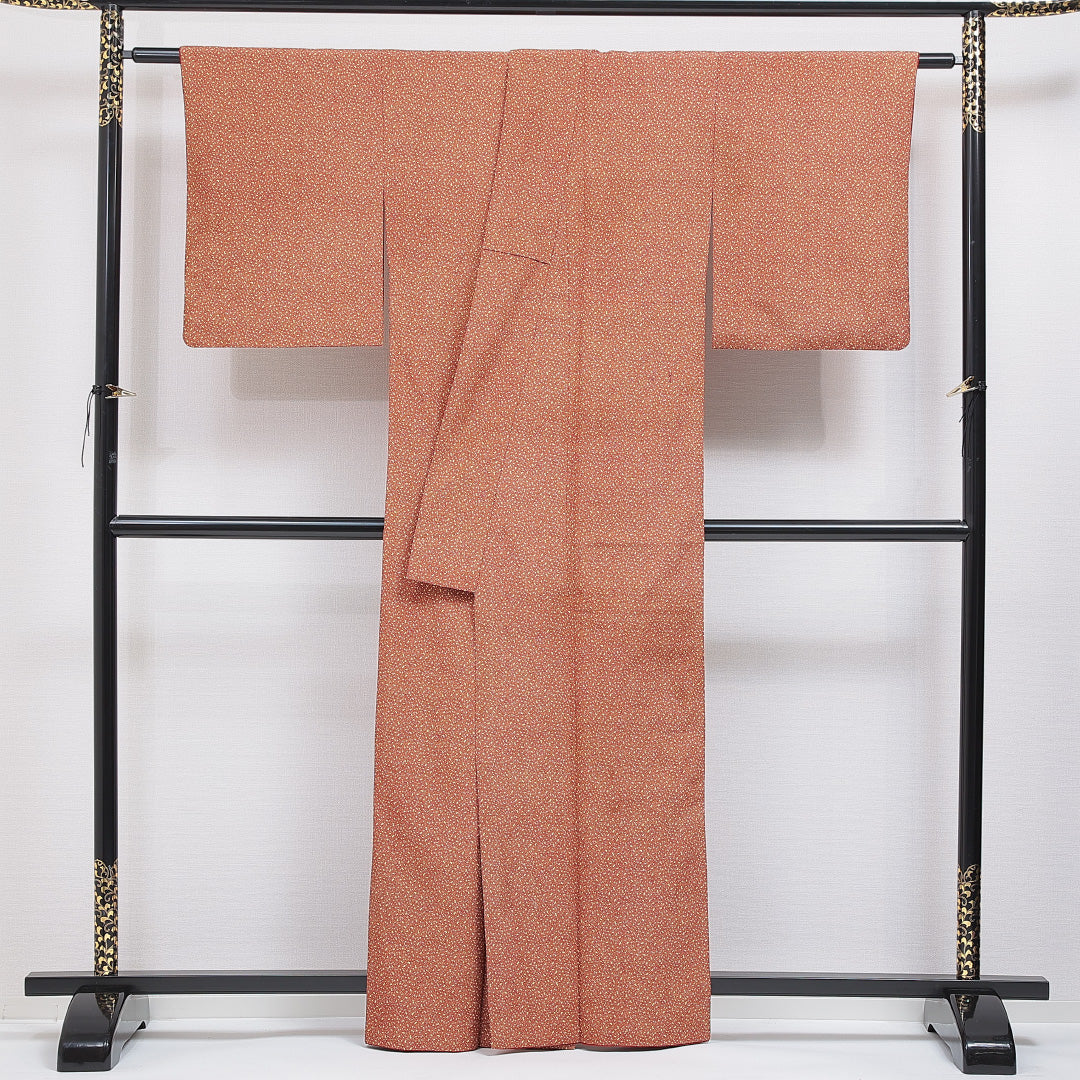 洗える着物 小紋 袷 身丈161cm 裄丈62cm ポリエステル Aランク インフォーマル 広衿 Lサイズ 抽象柄 赤系 RP 1221-16435