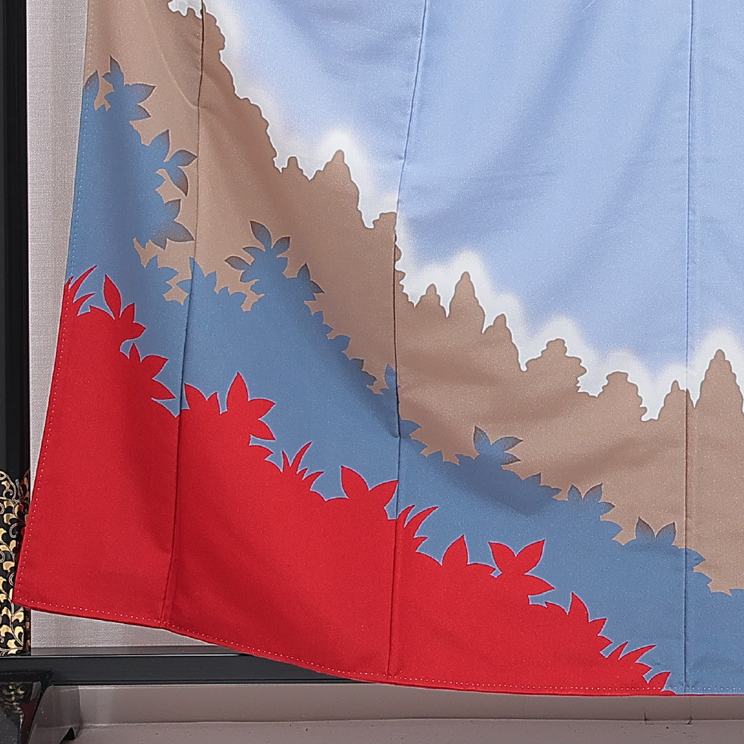 洗える着物 付下げ 袷 身丈159cm 裄丈65cm ポリエステル Bランク インフォーマル バチ衿 Mサイズ 山 水色系 HP 1218-16400