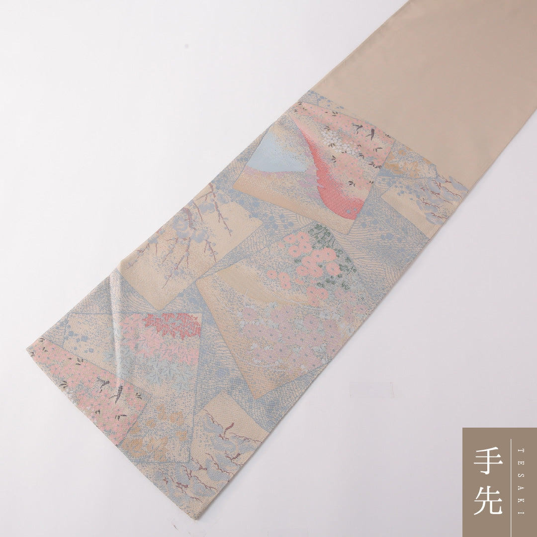 袋帯 帯丈436cm 正絹 六通 フォーマル 色紙重ね クリーム系 ベージュ系 1243-01776