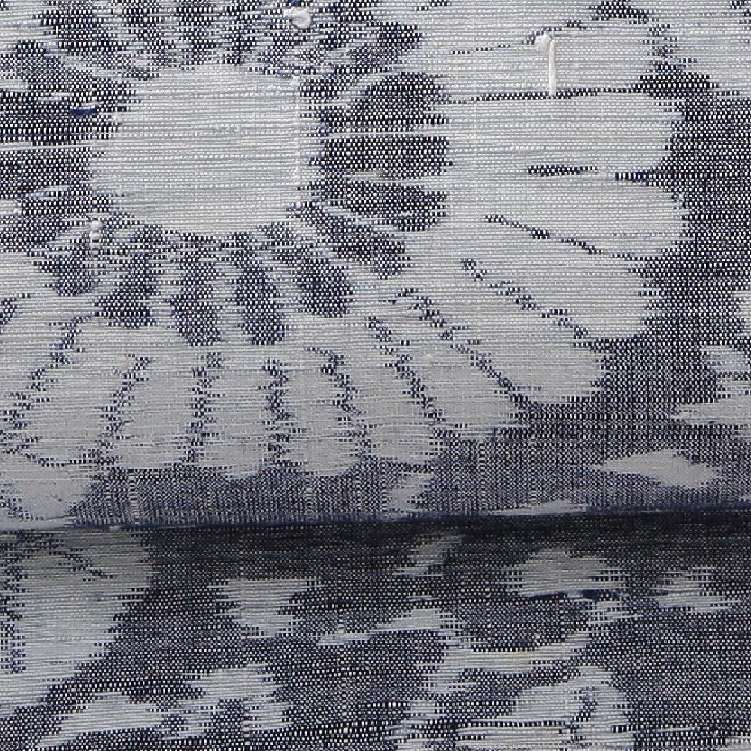 九寸名古屋帯(紬) 帯丈353cm カジュアル 名古屋仕立て 全通 Cランク 正絹 唐菊 縞 紺系 1224-03951