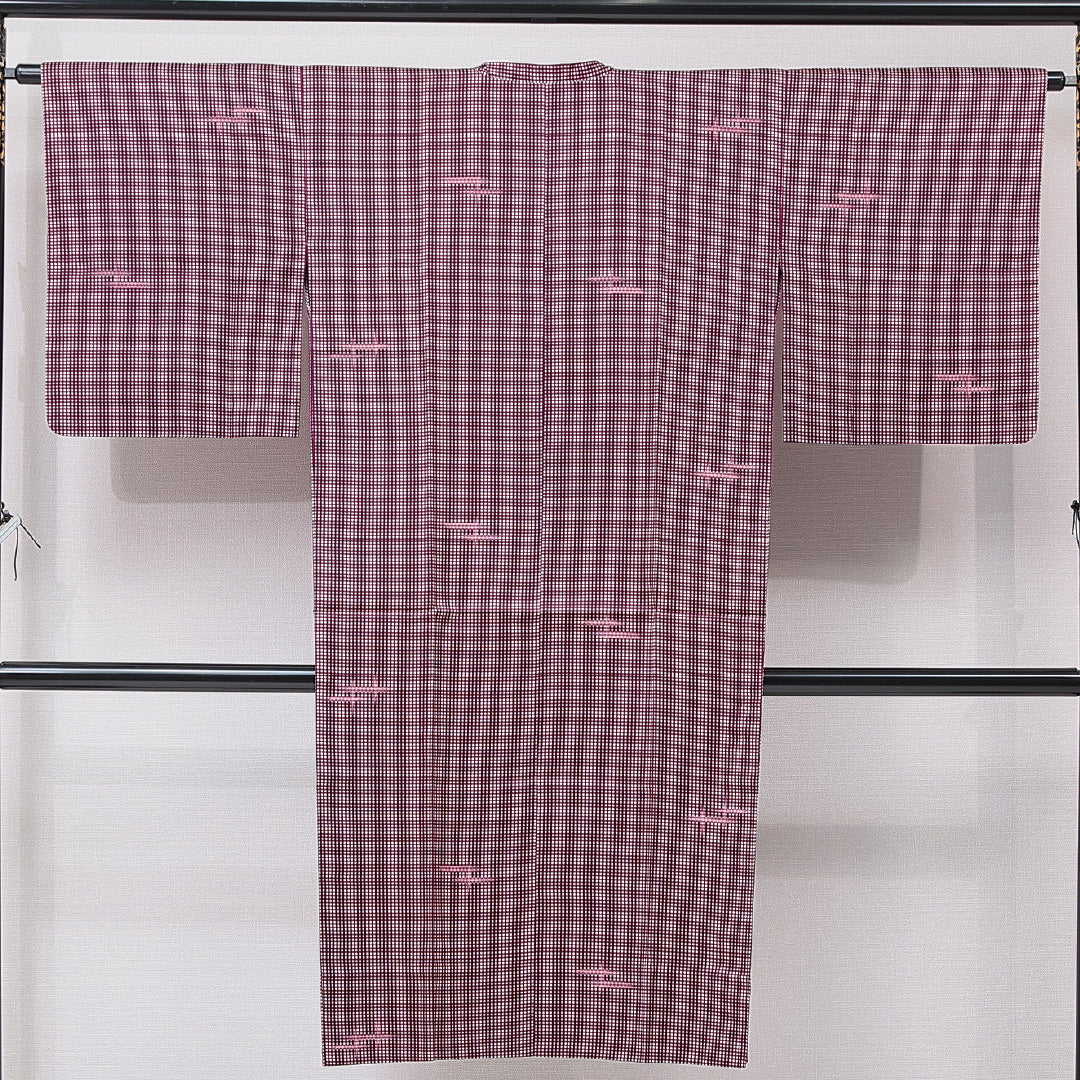 道行コート 単衣 身丈127cm 裄丈63cm 正絹 Sランク セミフォーマル Sサイズ 格子 紫系 RP 1237-16794